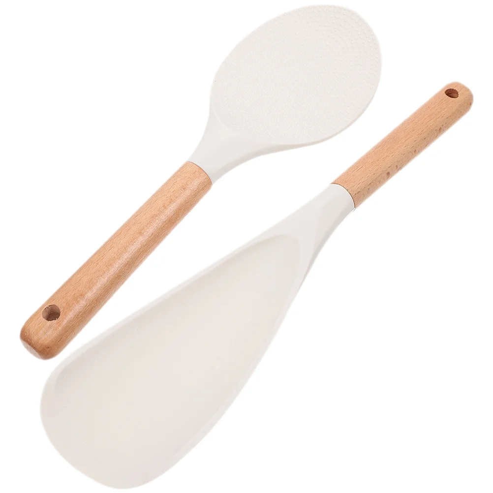 

2 Pcs Silicone Rice Spoon Household Scooper Supply Pot to Make Accessories Safe Spatula Paddle Silica Gel Wear-resistant Ramen