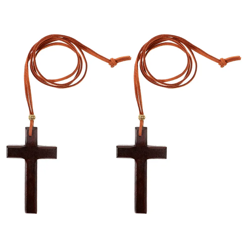 

2Pcs Cross Pendant Car Rear View Mirror Hanging Ornament Vintage Wood Car Interior Decor Christian Accessory Auto Pendant