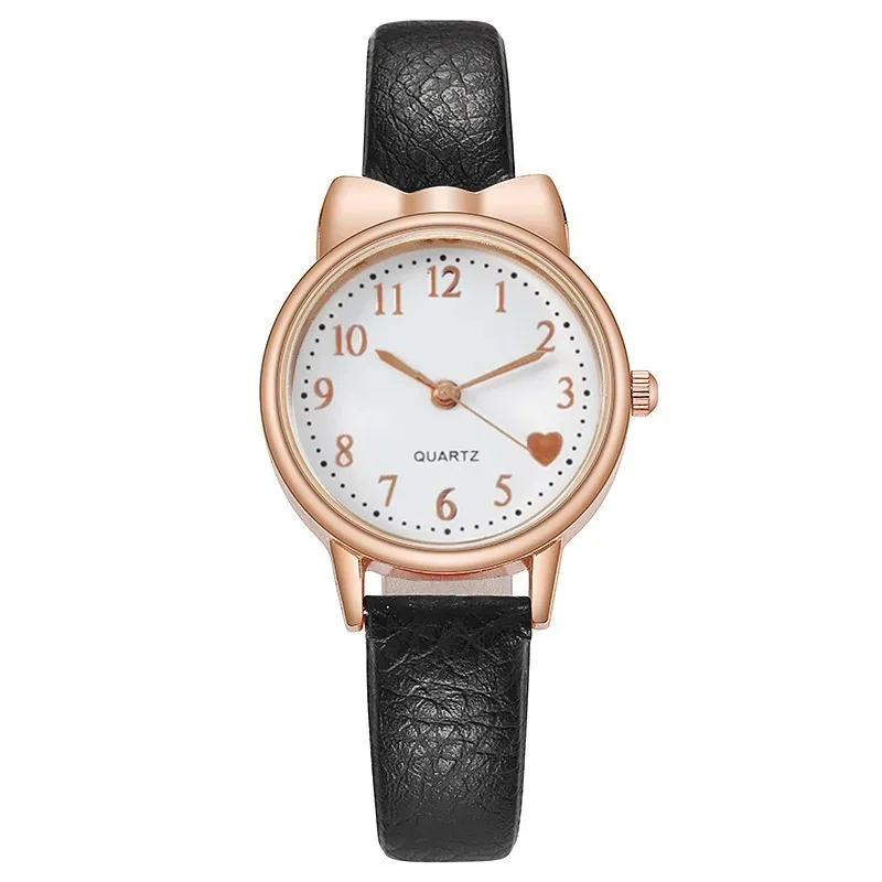 Montre à quartz pour enfants avec bracelet en cuir, horloge pour filles, grand cadran, ensemble de cadrans numériques, sans boîte, mignon