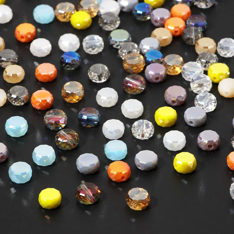 AB Color Plating 30pcs 8mm/lot Flat Round Faceted Crystal Glass Beads Disc-Shaped Loose Beads For Jewelry Making DIY Bracelet