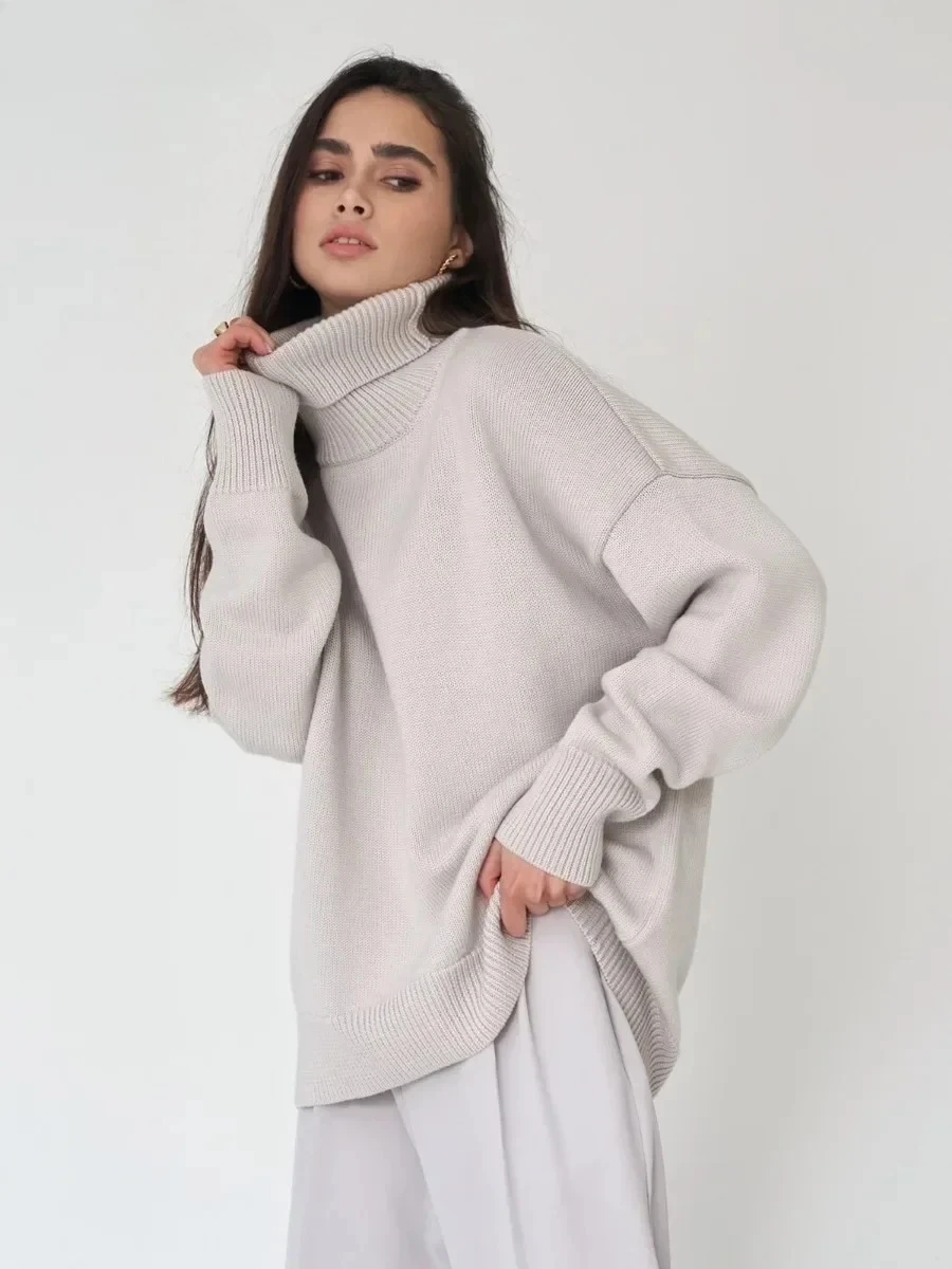 

Autumn Winter Thick Warm Pullover Top Oversized Casual Loose Knitted Jumper Female Pull Bornladies Women Turtleneck Sweater