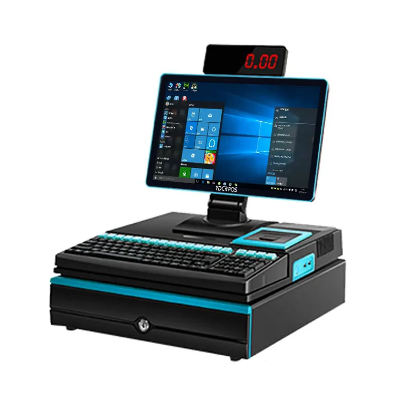 15.6'' All in One Touch Screen POS System Cash Register Cashier POS Machine Built-in Printer Cash Drawer Keyboard