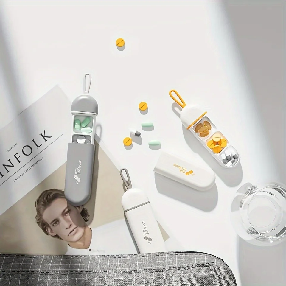 10/5/1 قطعة منظم حبوب الدواء المدمج المكون من 3 أقسام: صندوق دواء جاهز للسفر مع حلقة حمل، مناسب للحمل الخارجي