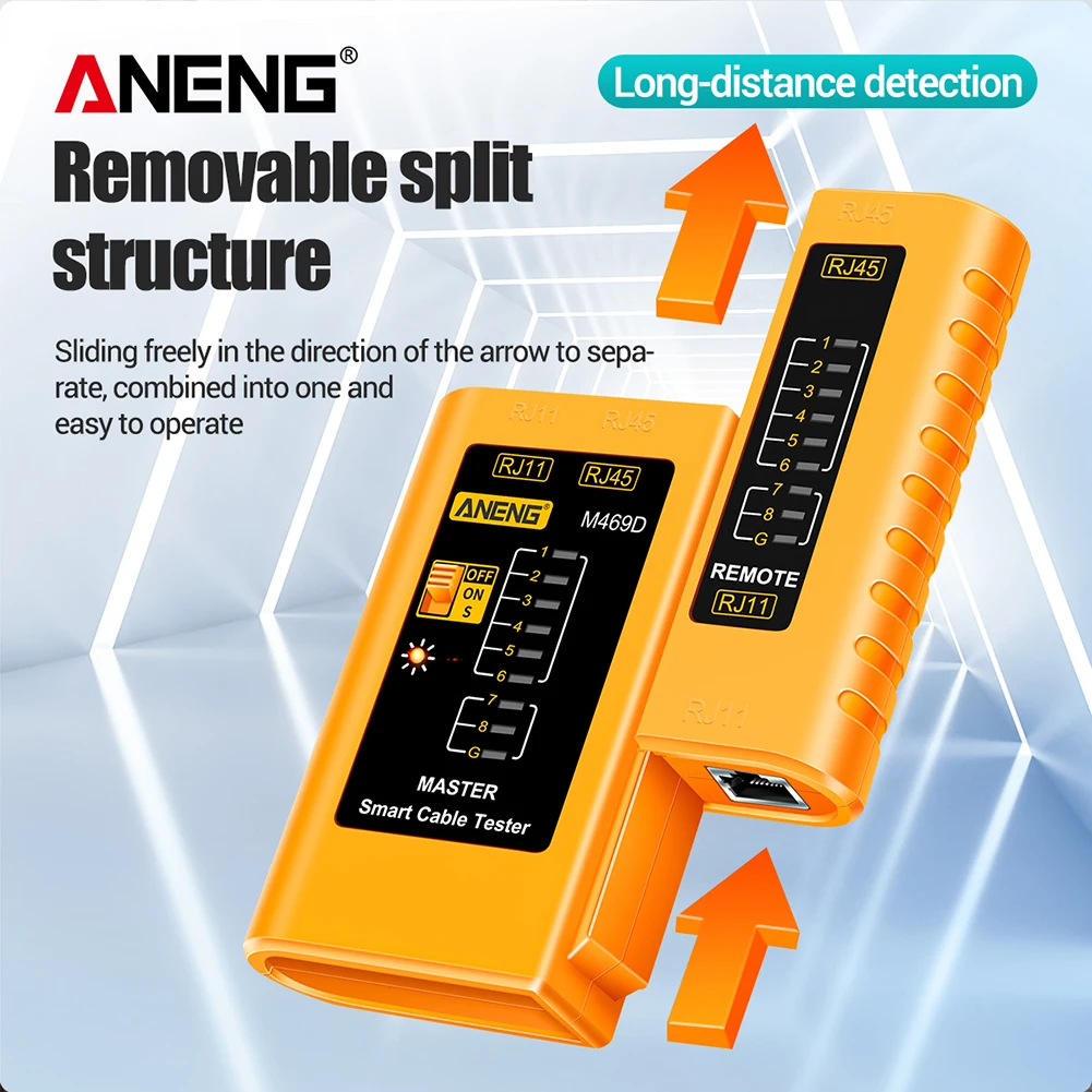 ANENG Tester per cavi lan Tester per cavi di rete RJ11 RJ45 RJ12 CAT5 UTP Tester per cavi LAN Strumento di rete Riparazione di rete M469D