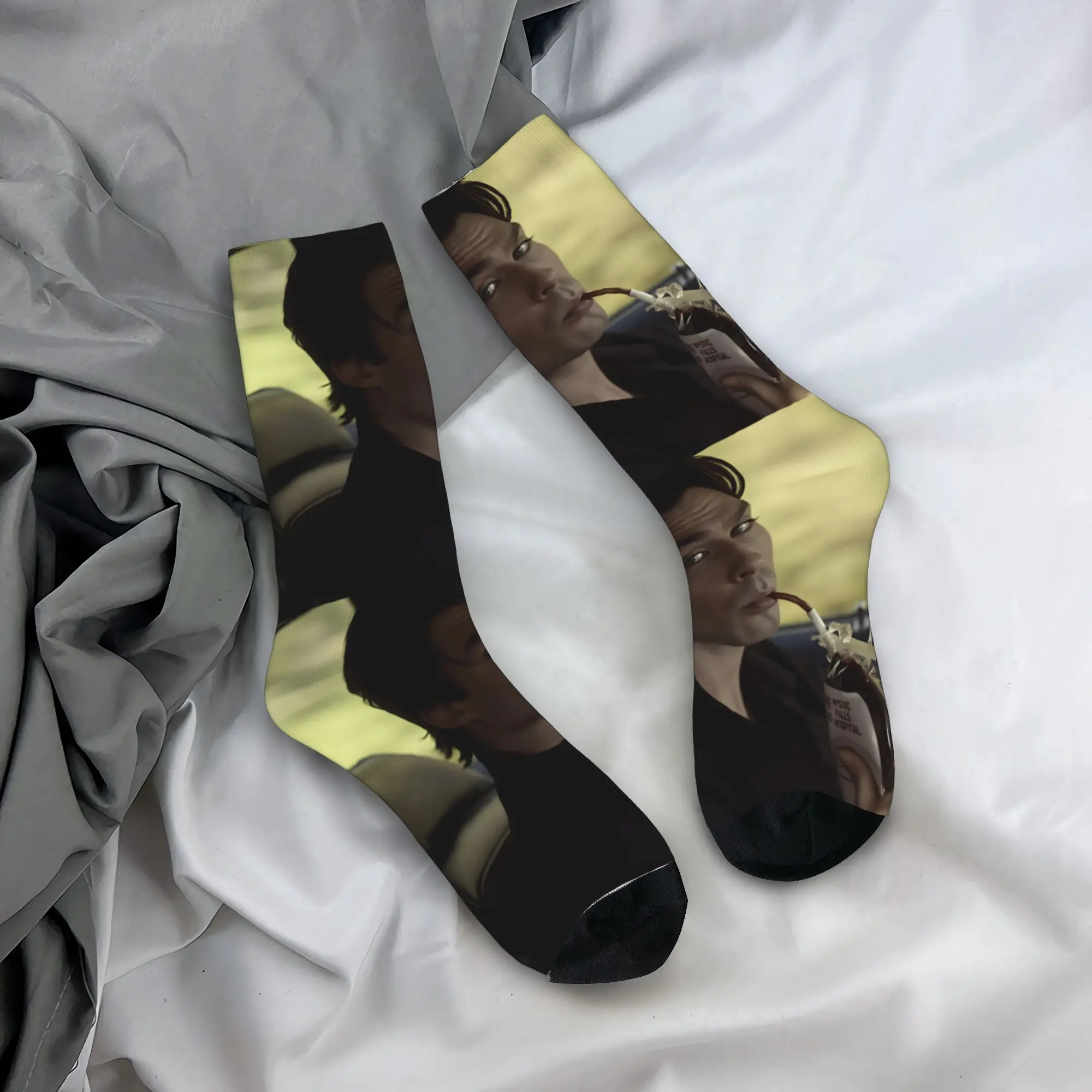 

Damon Salvatore The Vampire Diaries Socks Graphic Stockings Anti Skid Women Men Socks Quality Winter Fashion Running Socks