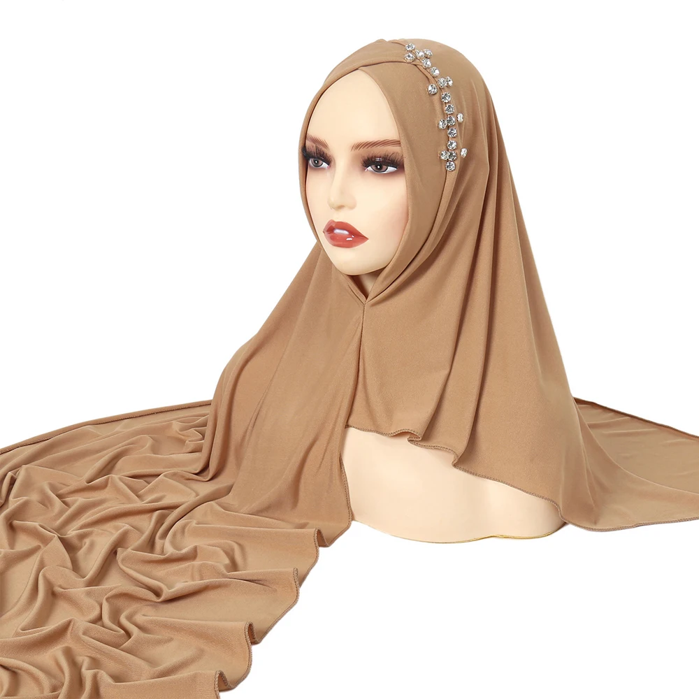 Hijabs instantáneos azul marino para mujer, turbante musulmán liso y suave, pañuelo para la cabeza con diamantes, diadema islámica para mujer, chal, envolturas RIMAIRE