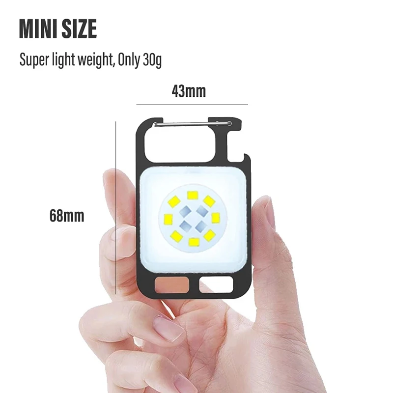 Mini Portable Multifunction Keychain Flashlight 4 Light Modes Built In Battery USB Rechargeable Strong Magnetic Work Light