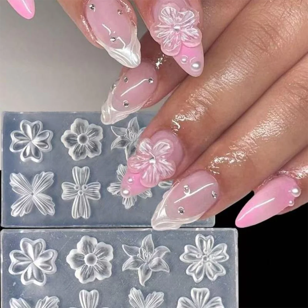 1/2 Stück 3D Frühlingsblütenblätter Silikon-Nagelstempel Lilie Kirschblüte DIY Design Maniküre-Vorlage Blumen-Nagelschablone – Detail 1