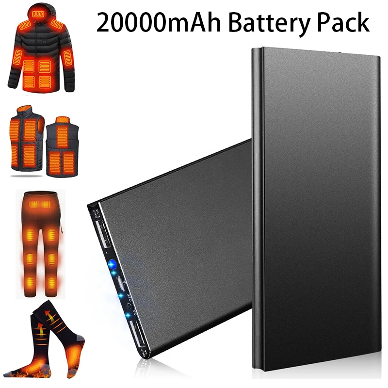 Portable Power Bank 20000mAh 5V/2.1A Battery Pack for Heated Vest Jacket Pants Socks USB Power Bank for phone with Flashlight