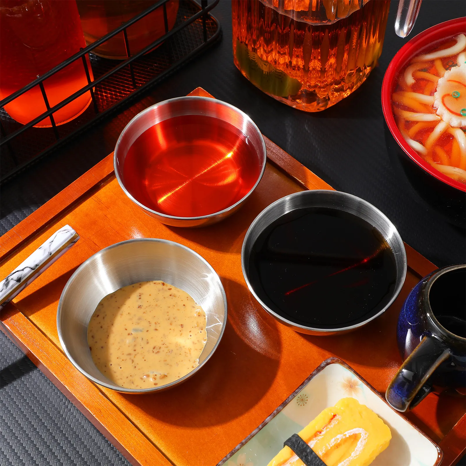 8Pcs Flavor Dish Stainless Steel Condiment Bowl Heat Resistant for Hot Cold Acidic Mixtures Seasoning Plates for Restaurant Food