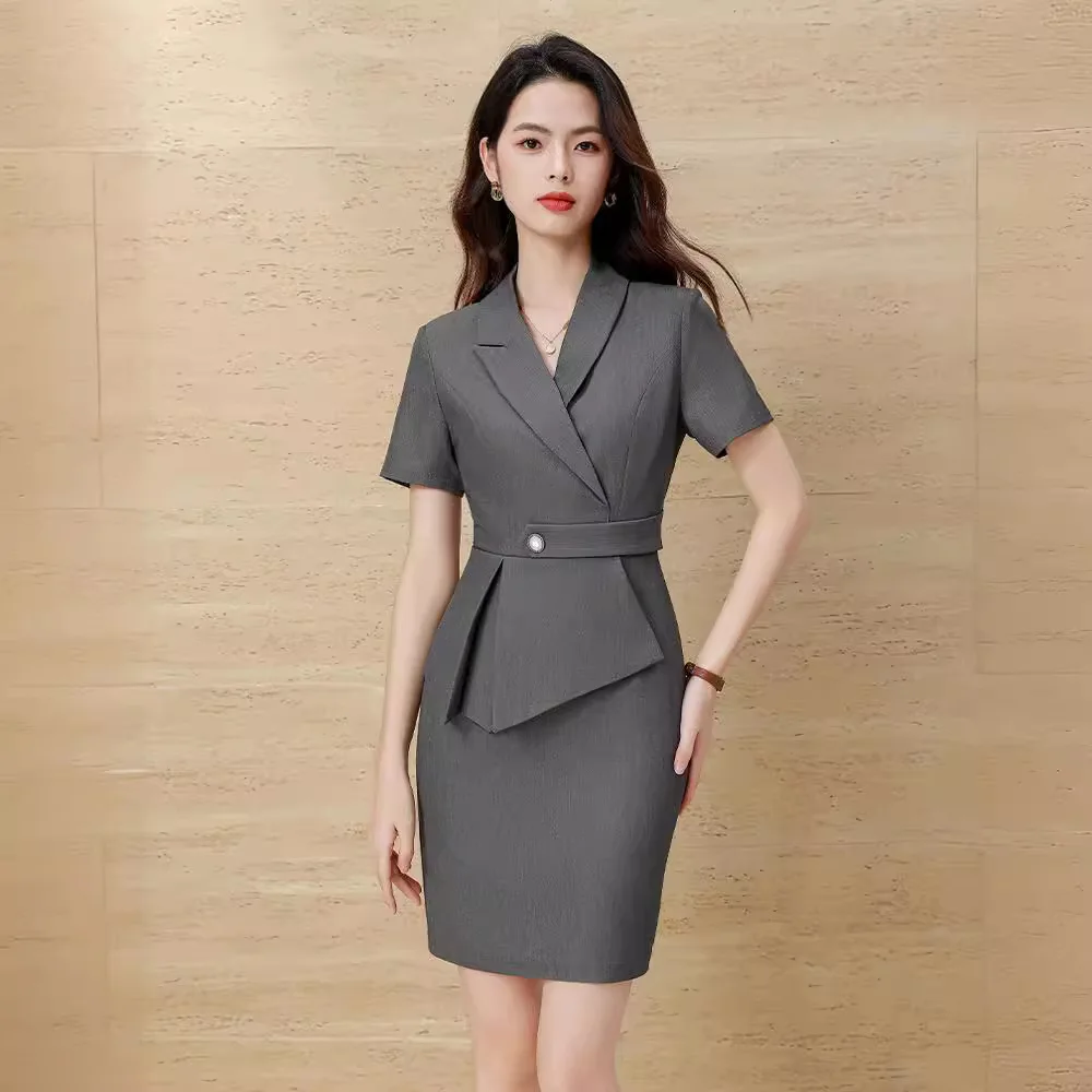 Summer Short Sleeve Dresses for Women High Quality Fabric Elegant Ladies Office Work Wear Professional Vestido Career Interview