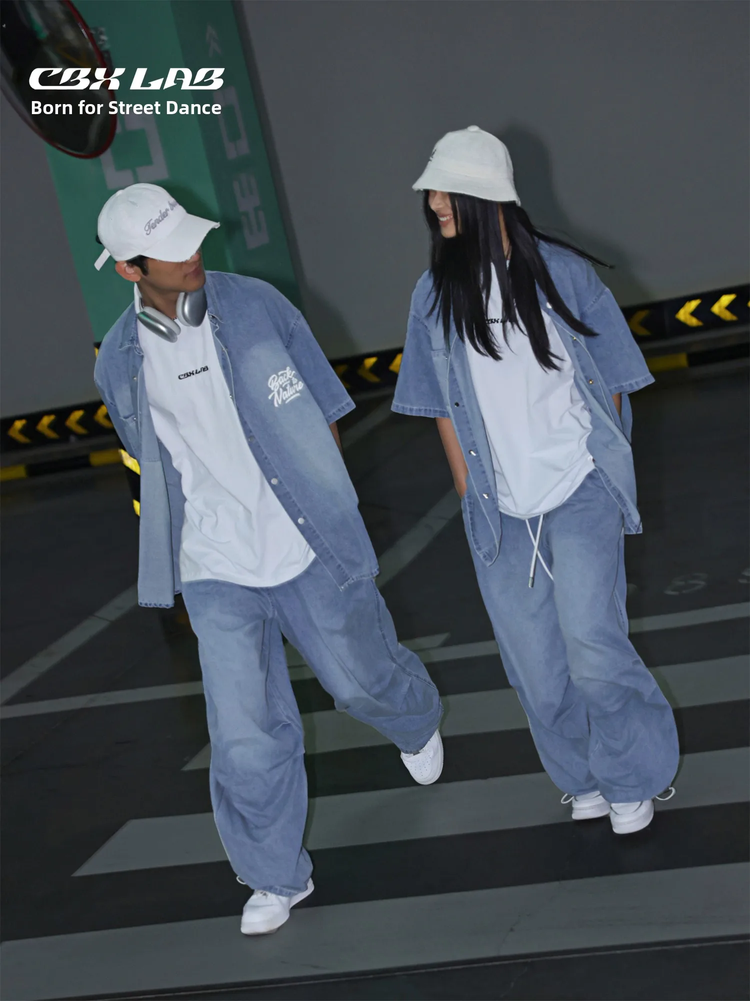 

CBXLAB синий американский уличный джинсовый комплект в стиле хип-хоп, женские винтажные брюки для джазовых танцев, модные брендовые повседневные брюки для уличных танцев