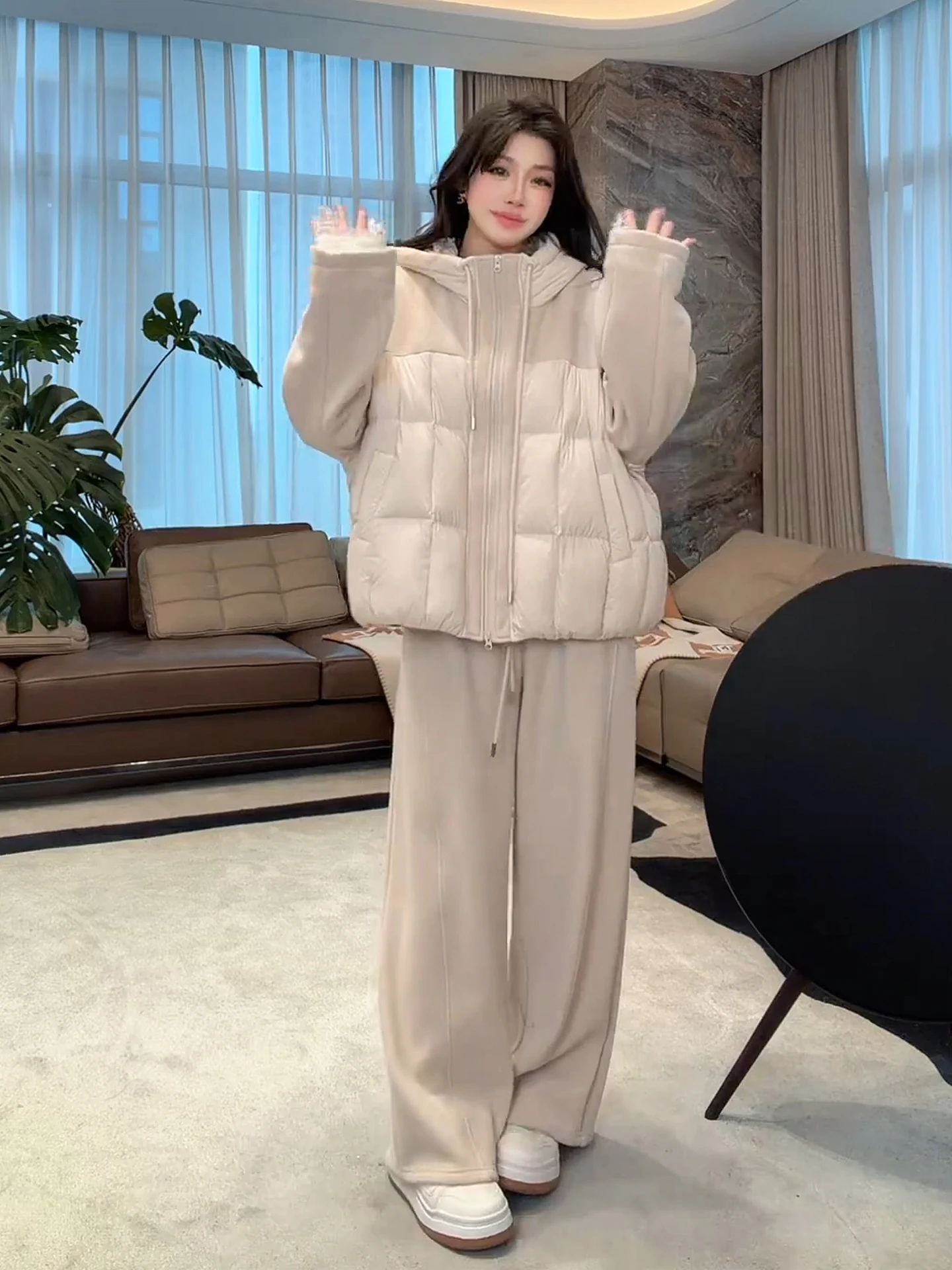 

Комплект из пуховика с флисовой подкладкой и пуха белой гусины, облегающий, модный, теплый, ME Home Yang Personal Collection Milk Bead Goose