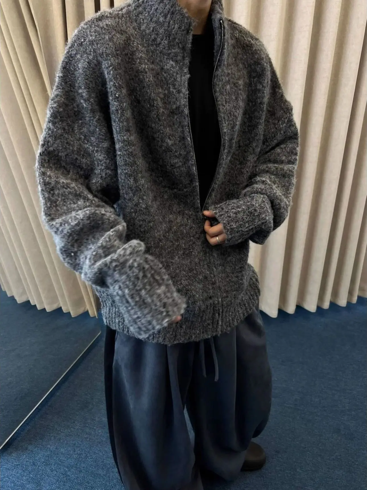 

Мужской вязаный кардиган Deep ey с длинными рукавами, в американском стиле, для зимы, модный, городской, теплый, повседневная верхняя одежда