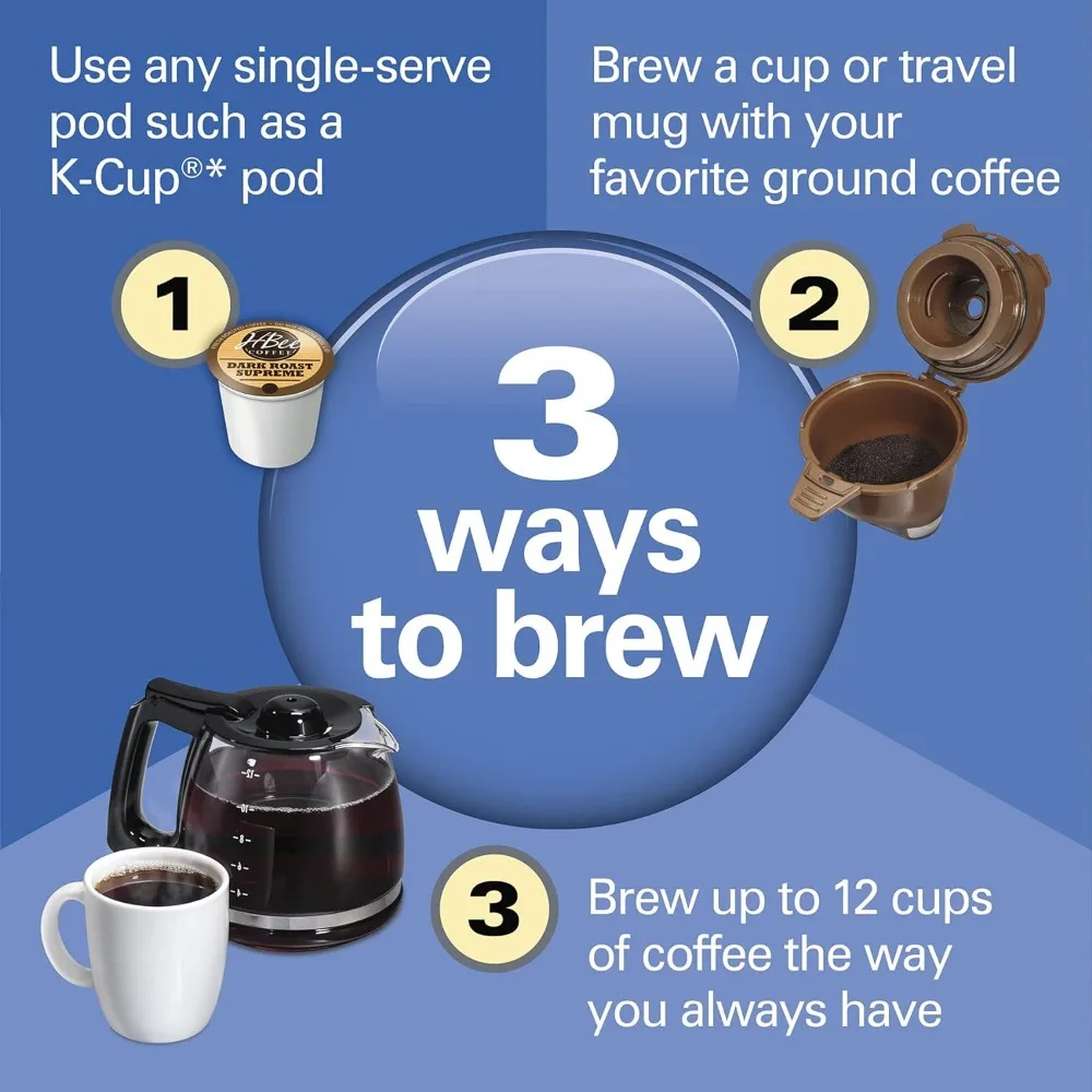 Cafeteira Compatível com K-Cup Pods ou Grounds, Combo, Single Serve, Full 12c Pot, Preto-Fast Brewing