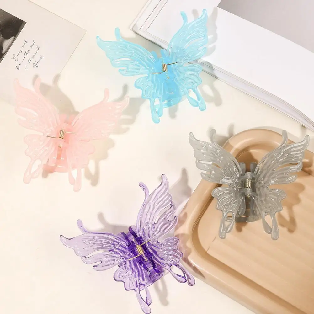 Butterflies Hair Clip Sweet Transparent Anti-slip Cross Teeth Plastic Hair Claw Back Head Large Shark Hair Clip Accessories