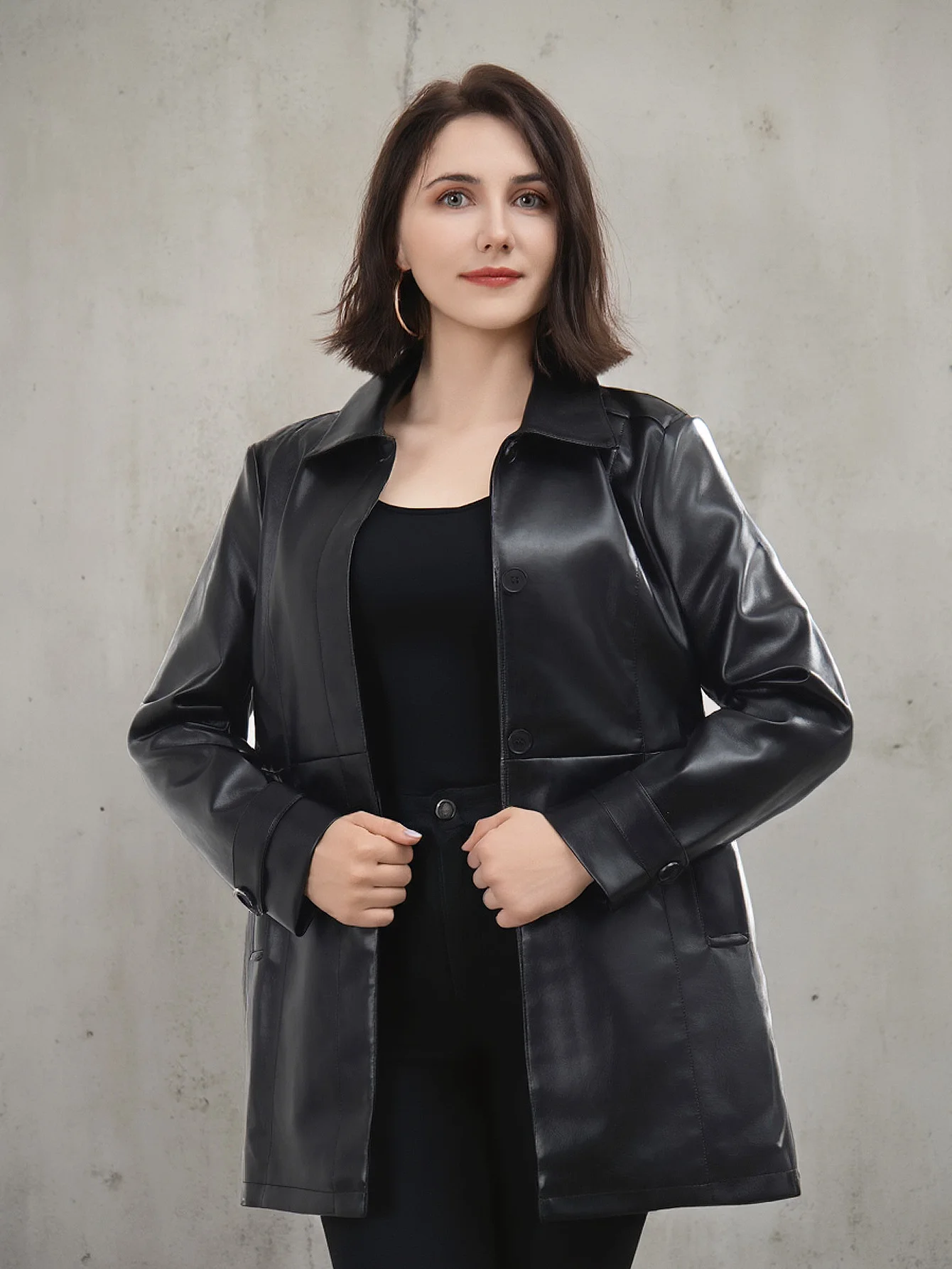 

Women's Solid Color Faux Leather Biker Jacket Fashion Lapel Coat Spring Autumn