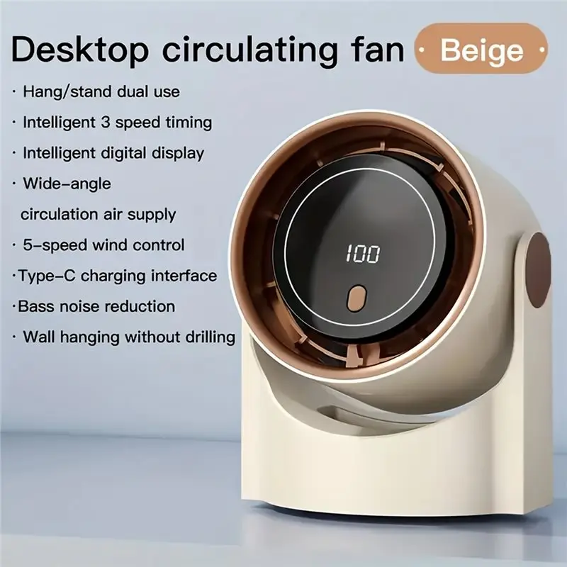babz-100-speed-desktop-circulating-fan-ultra-silent-bladeless-cooling-fan-type-c-usb-charging-wall-mounted-with-timer-led
