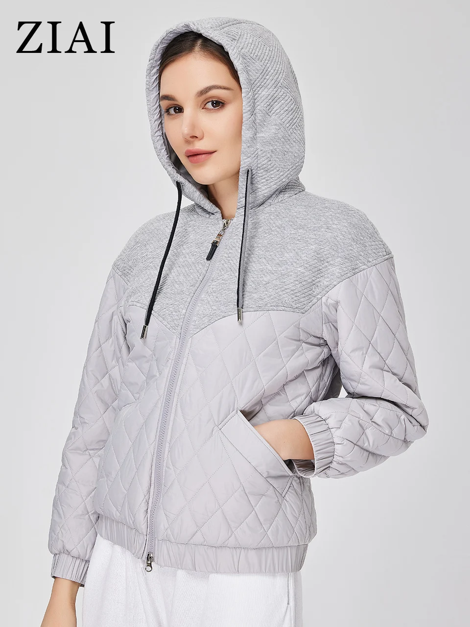 ZIAI New Spring Autumn Short  Women\'s spring jacket Short Quilted stitching Hooded fashion jackets for women 2023  ZM-20333