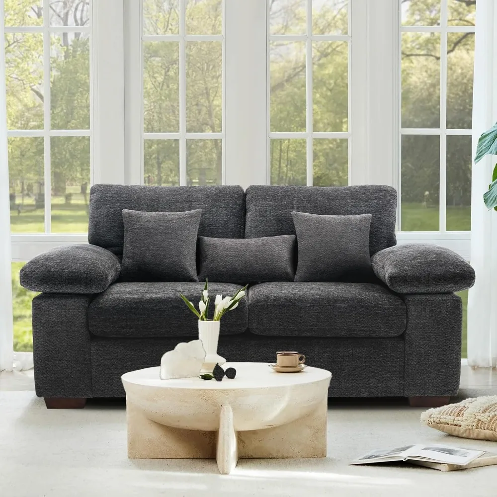 Living Room Sofas Upholstered Living Room Sofa With 2 Throw Pillows 1 Lumbar Pillow for Small Space Apartment Lounge-Darkgrey