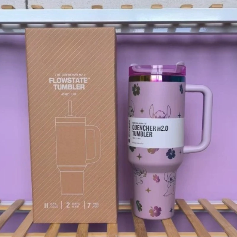 Botol Minum Stainless Steel 304 Stitch 40oz/1180ml, Cangkir Terisolasi Dingin, Desain Anime Lilo & Stitch yang Lucu, Portabel, Kapasitas Besar, Dilengkapi Sedotan, Cocok untuk Mobil, Hadiah