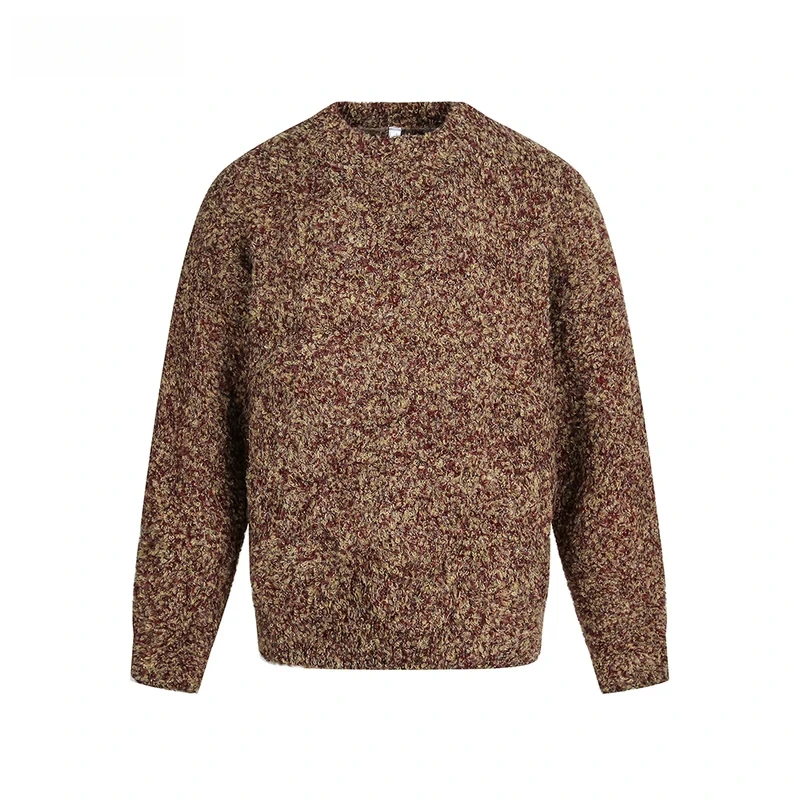 

Сплошной цвет вязаный свитер мужской осень-зима повседневный ретро свободный пуловер с круглым вырезом и длинными рукавами мужской