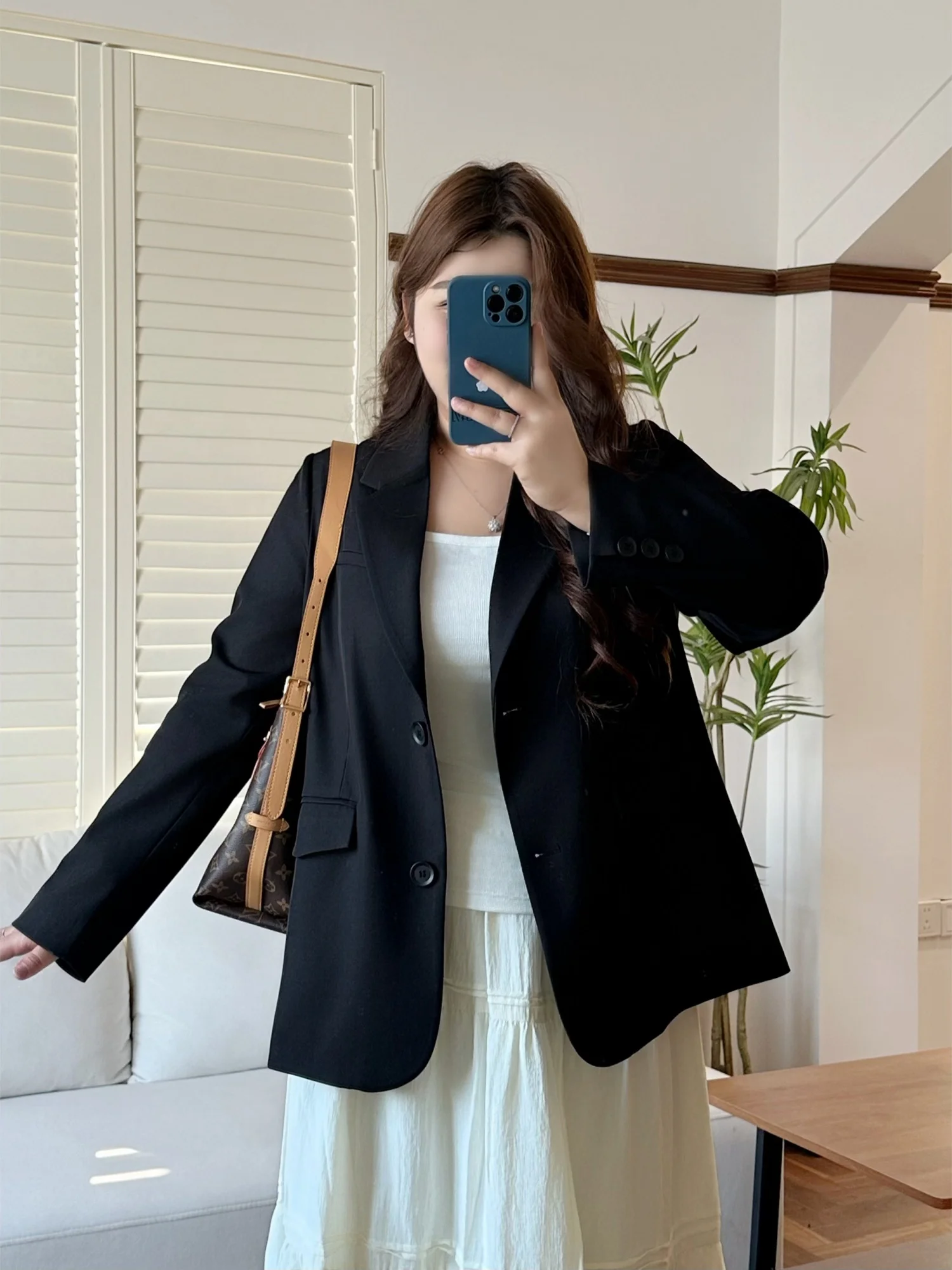 

Spring New Style Casual Loose Women's Suit Jacket Thin Flip Collar plus Size Outerwear Comfortable Polyester Fiber Coat