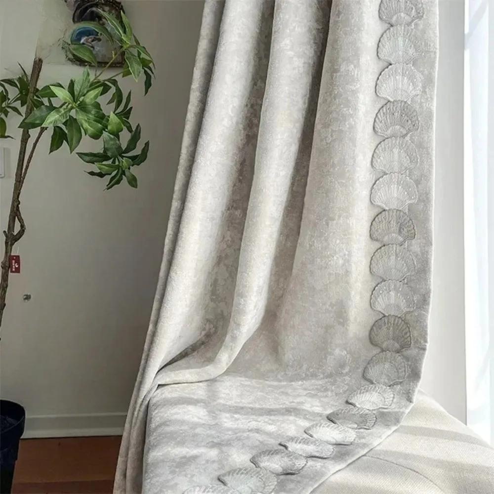 French Cream Beige Embroidered Chenille Blackout Curtains for Living Dining Bedroom Thermal Insulated Luxury Drapes Custom Size