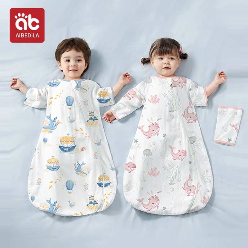 AIBEDILA Newborn Baby Clothes For Girls Boys Summer Pajama Cotton Zipper Removable Sleeves Sleepwear Romper Anti-Kick Blanket