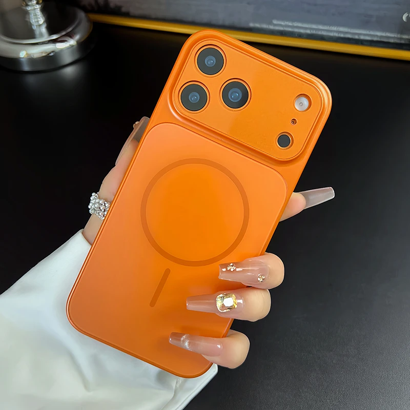 Beliebte kosmische orangefarbene Acryl-PC-Telefonhülle für iPhone 17 Pro Max 16 15 14 13, magnetische kabellose Lade-Hartschale