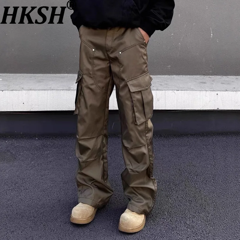 

HKSH Autumn Winter New Men Trendy Safari Style Thick Lined Cargo Pants Versatile Multi-Pocket Pleated Dark Ins Overalls HK18366