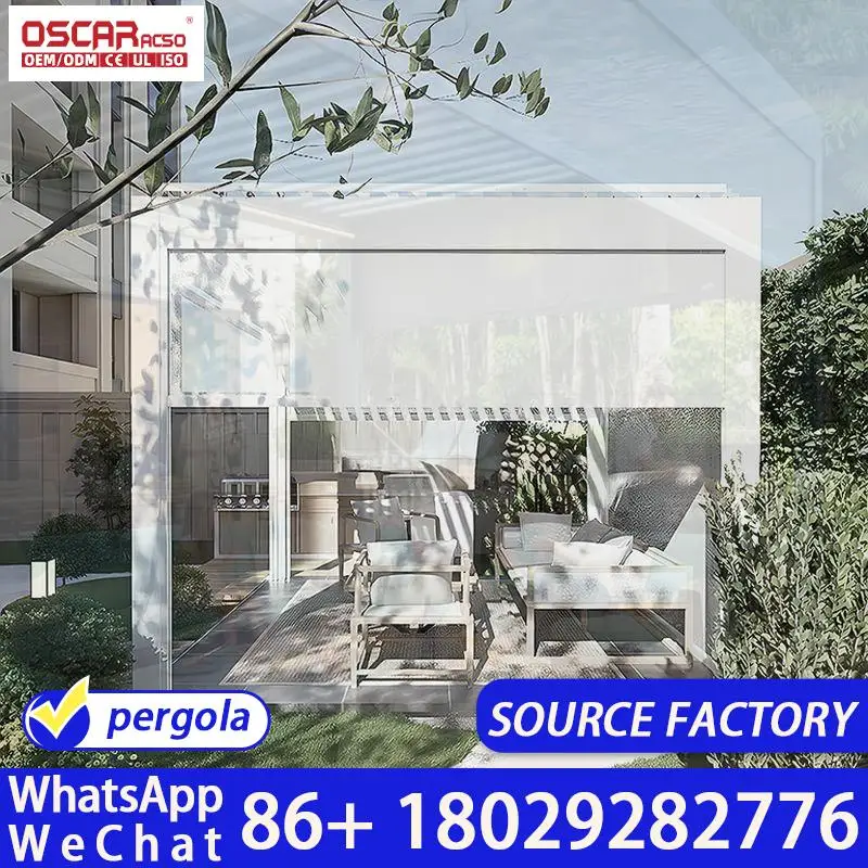 Modern Motorized Aluminum Pergola with Louvered Wind Resistant Roof Zip Screen LED Lights for Home Patio Deck pergola