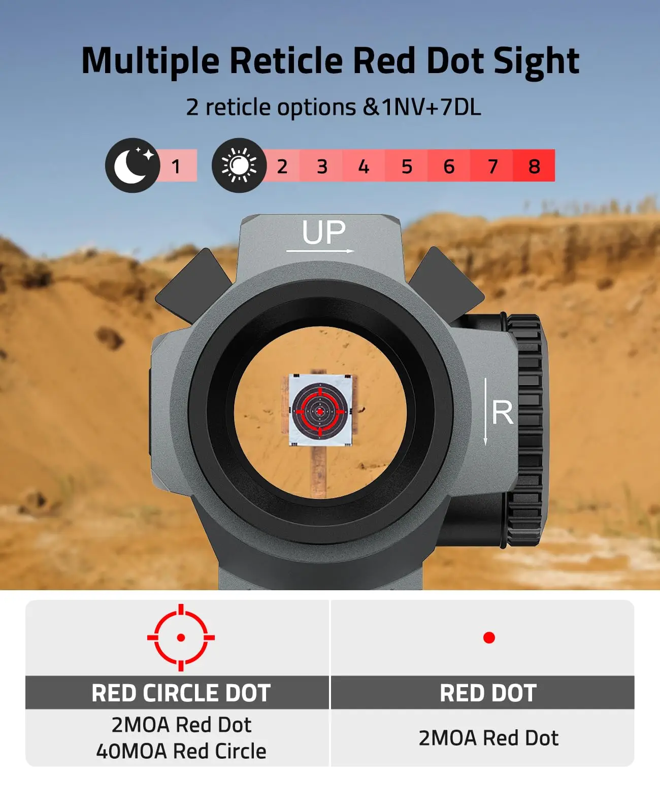 CVLIFE الشمسية متعددة النواة منظر نقطة حمراء 1x20 مللي متر 2MOA نقطة 40MOA دائرة مشاهد الحركة مستيقظ البصريات نطاق مع جبل الإفراج السريع #6