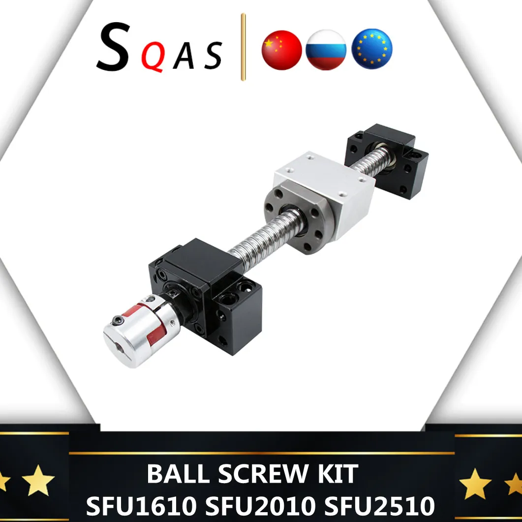 EU warehouse ball screw kit SFU1610 SFU2010 SFU2510  C7 screw end machined with BKBF12/15/20+nut holder+coupling for CNC router