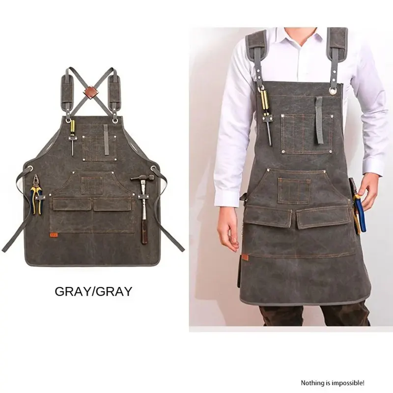 

New Durable Goods Heavy Duty Unisex Canvas Work Apron with Tool Pockets Cross-Back Straps Adjustable For Woodworking Painting