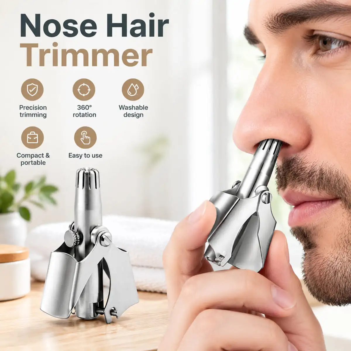 1PC Manual Nose Hair Trimmer Portable Lightweight Easy Clean Personal Grooming Tool for Home Travel Bathroom Daily Care