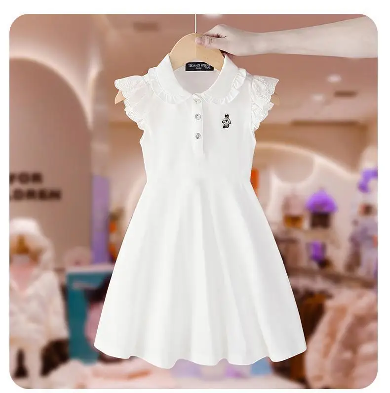 2023 new teenager Summer Kids girls Fold Dresses Formal Princess Children braces sleeveless skirt 4 5 6 7 8 10 11 12 13 Years