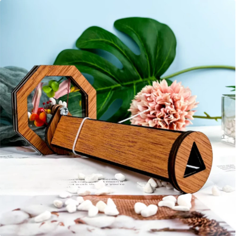 Wooden Rotating Kaleidoscope Interesting Creative Kaleidoscope Handmade Outdoor Education Nature Lovers Parent-child Interactive