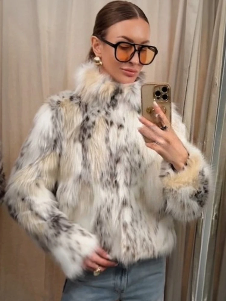 Fur Coat Faux Fur Short Women Chic GlamorousStand Collar Coat Oversized Cropped Faux Fur Jacket Winter Fashion Thick Date Night