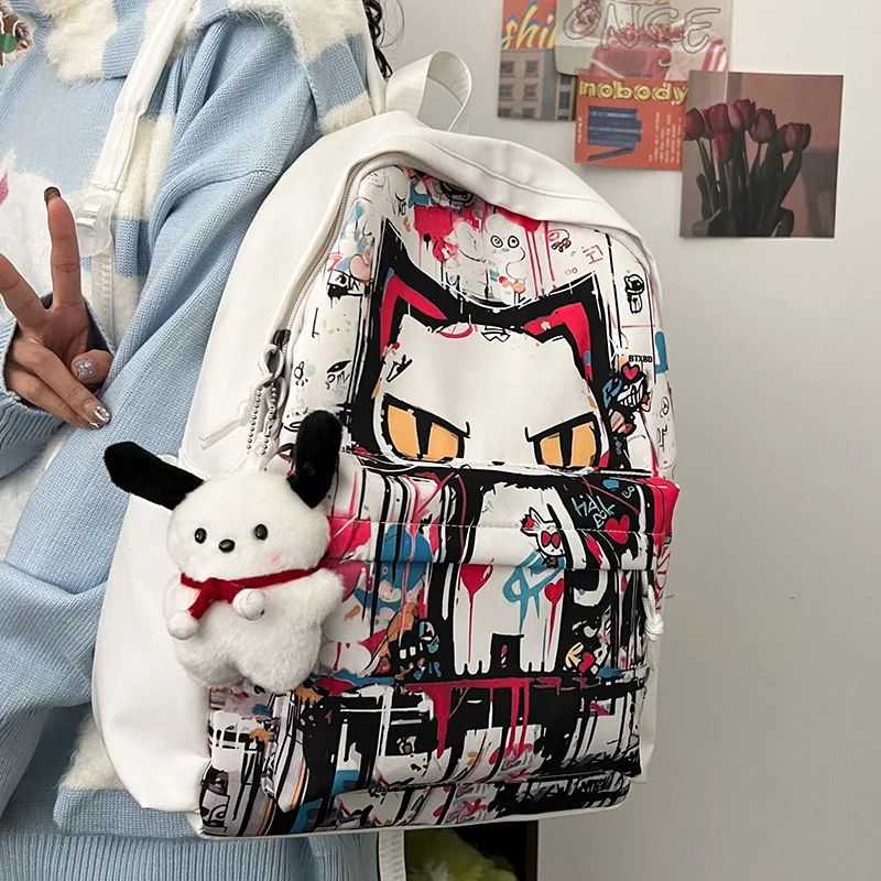 2024 Graffiti Katze Rucksack schöne Tasche Frauen Rucksack Schulter Schult asche weiblich große Kapazität wasserdicht adrette Mochila Bolsa