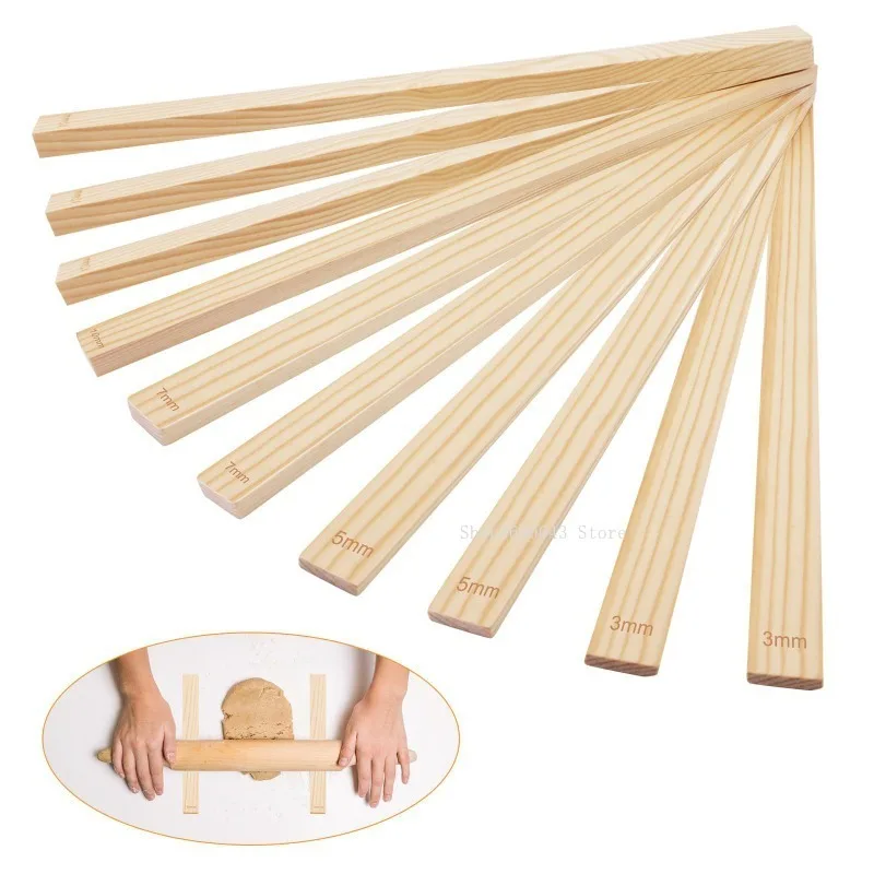 10 Pcs Mud Roller Guide 3/5/7/10/12MM Wooden Strip Mud Plate Forming Supplies Ceramic Craft Polymer Clay Pottery Modeling Tools