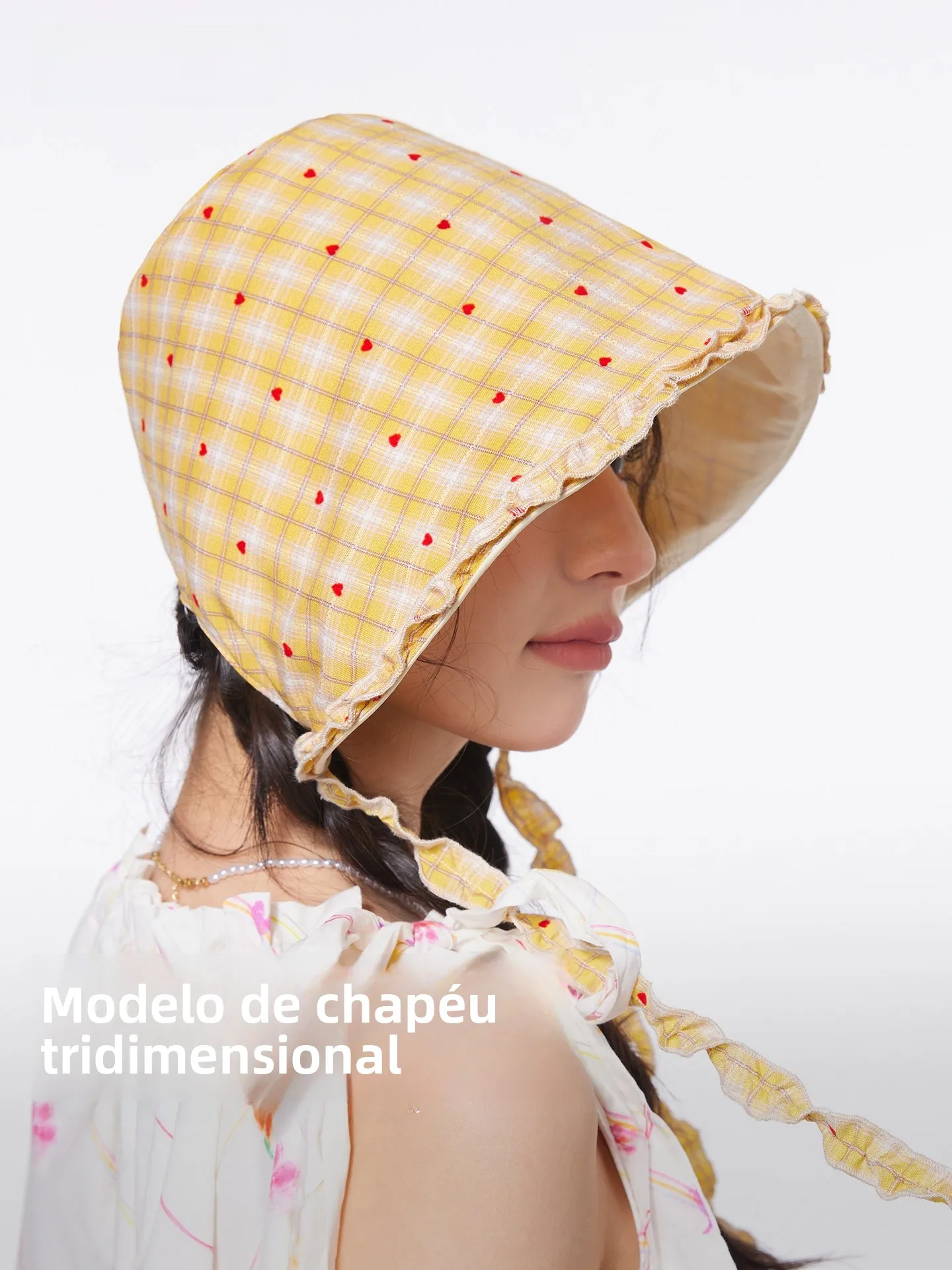 cacuss-新しい夏用帽子女性のかわいいバケットランプシェードハート型フリルサンハットカジュアル通気性屋外春-秋ポリエステル