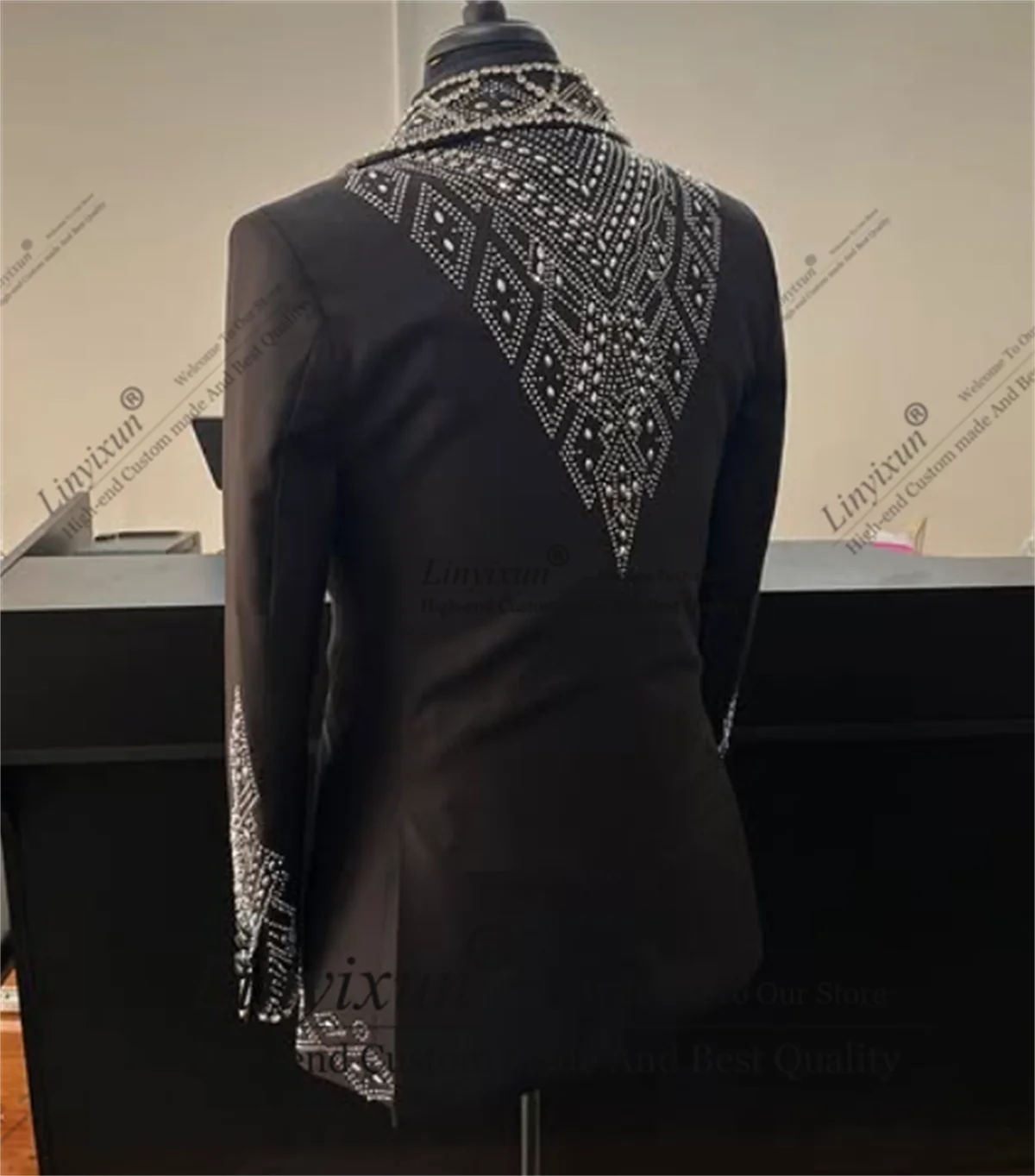 

Fashion Jewelry Ornament Tuxedo Men Suits Shawl Lapel Groom Customized 2 Pieces Sets Wedding Male Prom Blazers Ternos Completo