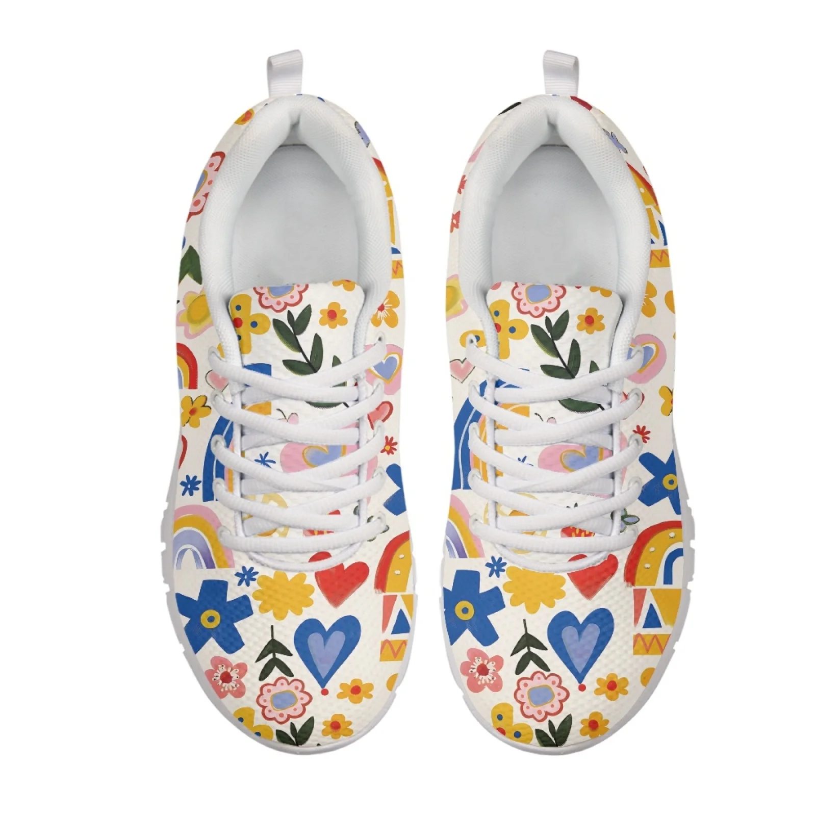 Coloranimal Rose Pattern Athletic Sneaker Mesh & EVA Sole Running Shoes Lace Up Walking Sneakers for Women