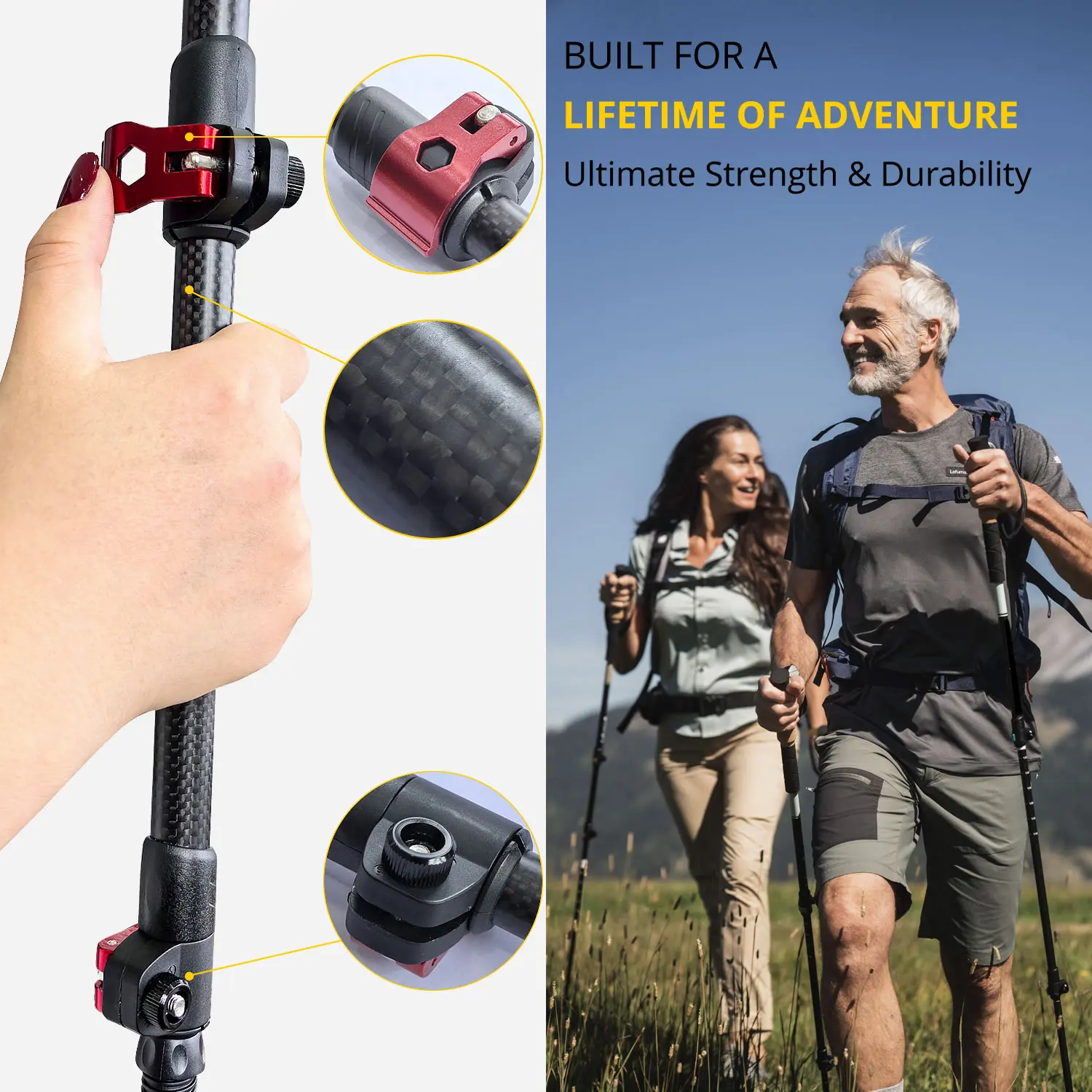 LIGHTEN UP Trekking Poles 2pcs Carbon Fiber/Aluminum Alloy Collapsible Telescopic Sticks Lightweight Walking Hiking Stick Climb