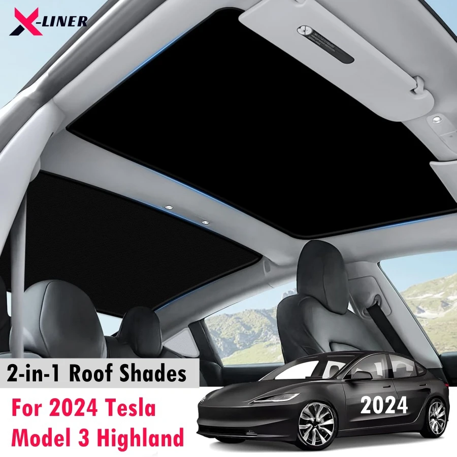 

For 2024 Tesla Model 3 Highland Roof Sunshades 2-in-1 Ice Sunshades Glass Roof Sunshades UV/Sun Protection Heat Insulation