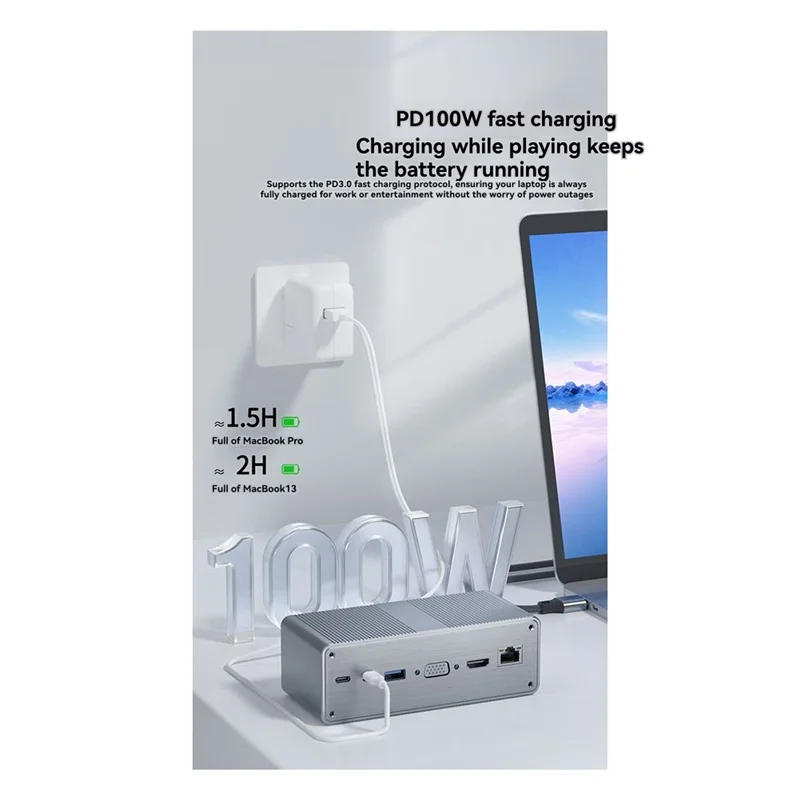 Doca de expansão multi-interface AT82-Desktop 13 em 1 USB-C 3.0 Hub Docking Station com leitor de cartão SD TF e 100W PD Chargi