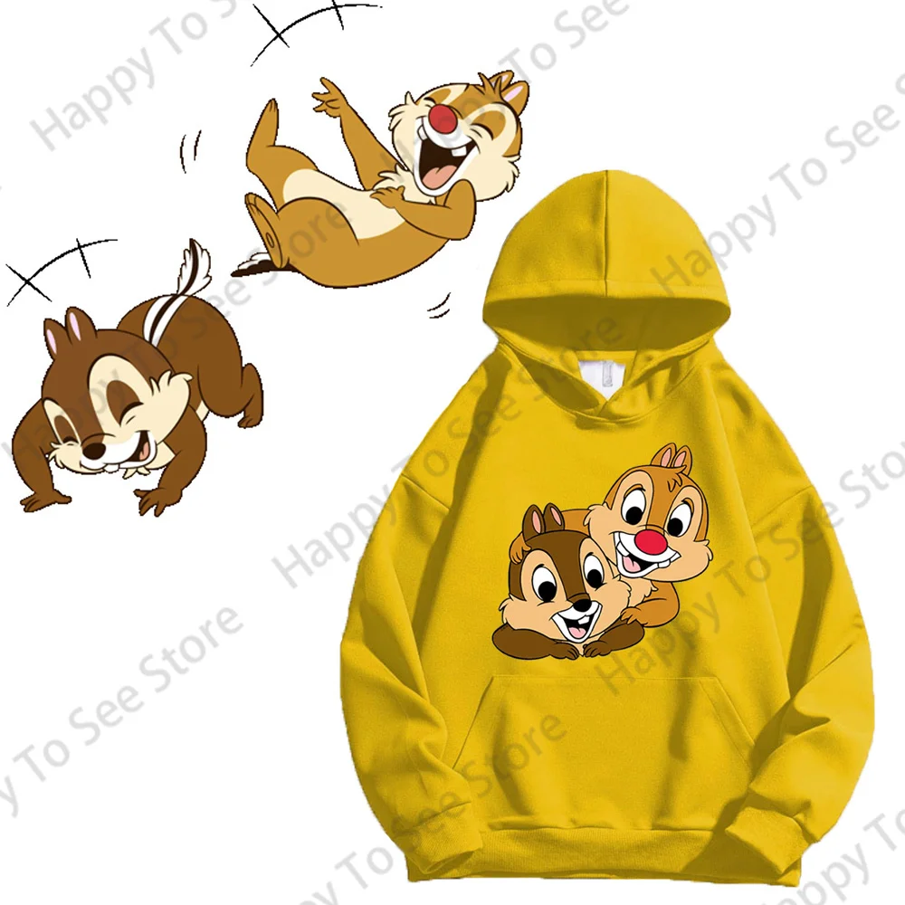 Disney Chipmunk Women\'s Cotton Hoodies Spring And Autumn Cute Tops Loose Lazy Style Cartoon Fun Style Pullover Chip And Dale