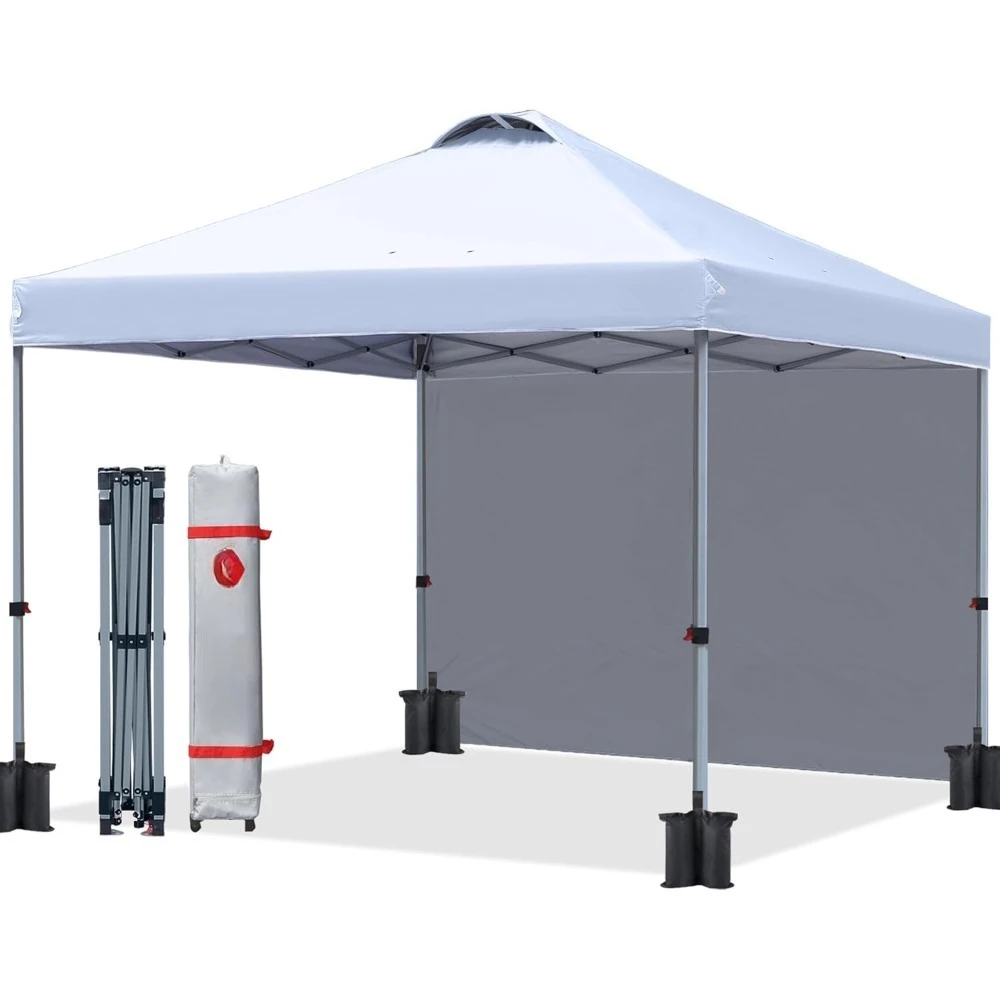 

10'x10' ftDurable Pop-up Canopy Tent with 1 Sidewall, Top Cover, Carry Bag, 4 Sandbags,Wheeled Bag, portability Canopy