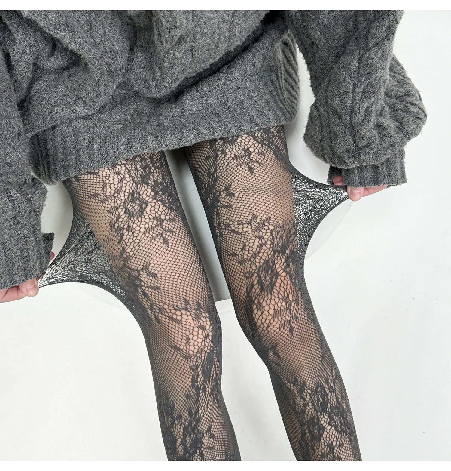 Damen Sexy Spitzen-Strumpfhose mit Blumenmuster, Overknee-Strümpfe, Netzstrümpfe, Damenunterwäsche